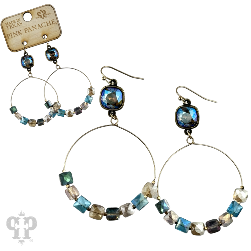 Faceted square coin bead, Austrian crystal earring
