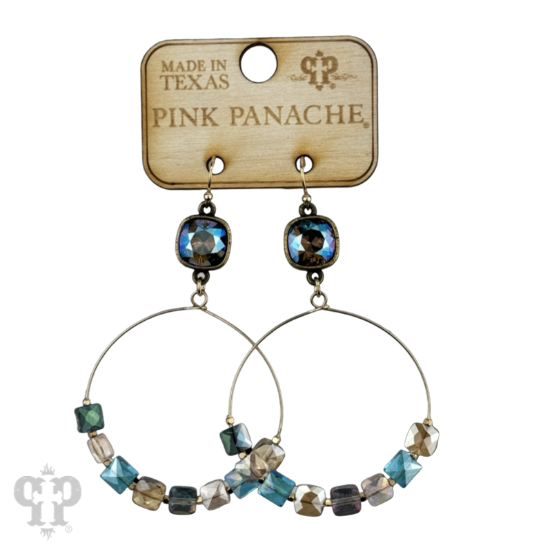 Faceted square coin bead, Austrian crystal earring