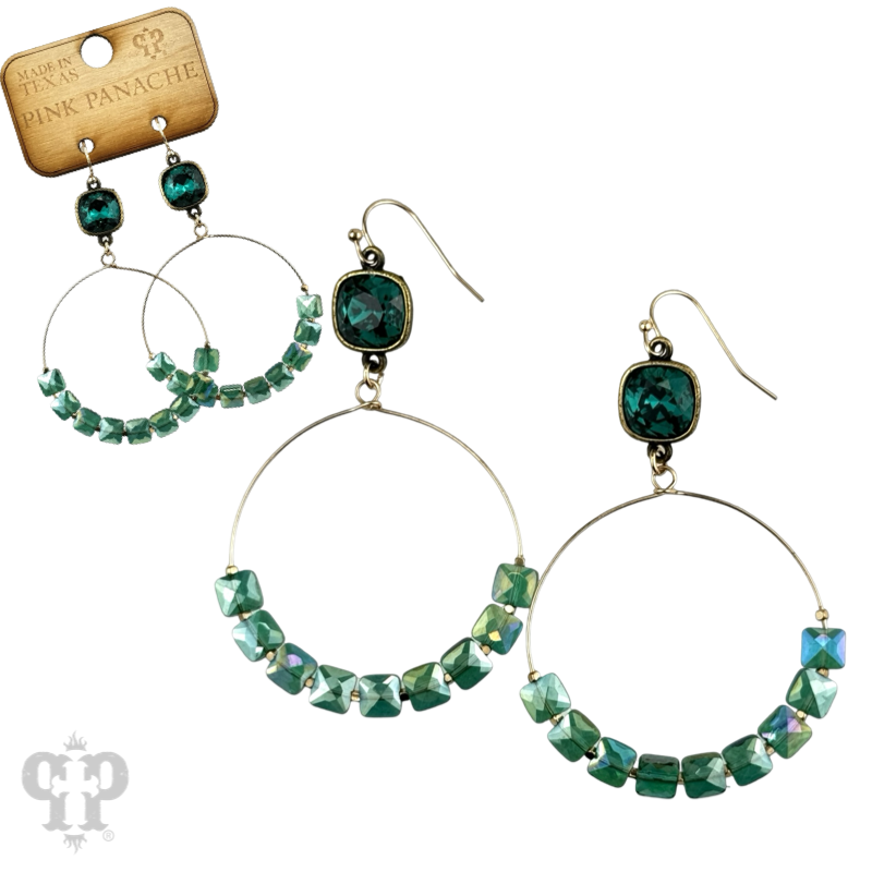 Faceted square coin bead, Austrian crystal earring