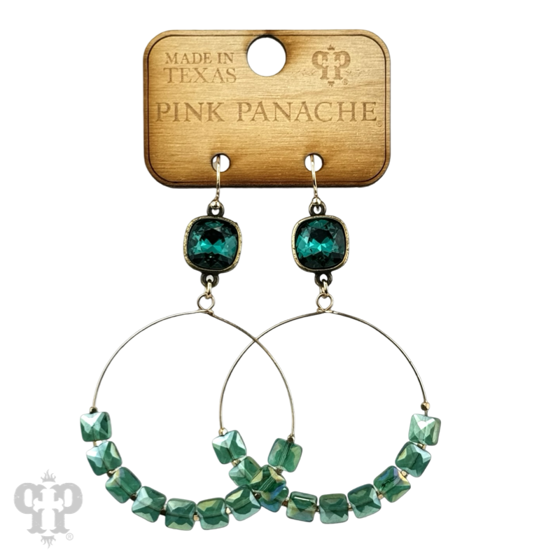 Faceted square coin bead, Austrian crystal earring