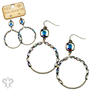 Flat oval and round bead circle, Austrian crystal earring