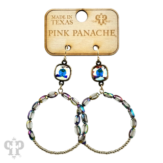 Flat oval and round bead circle, Austrian crystal earring