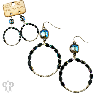 Flat oval and round bead circle, Austrian crystal earring