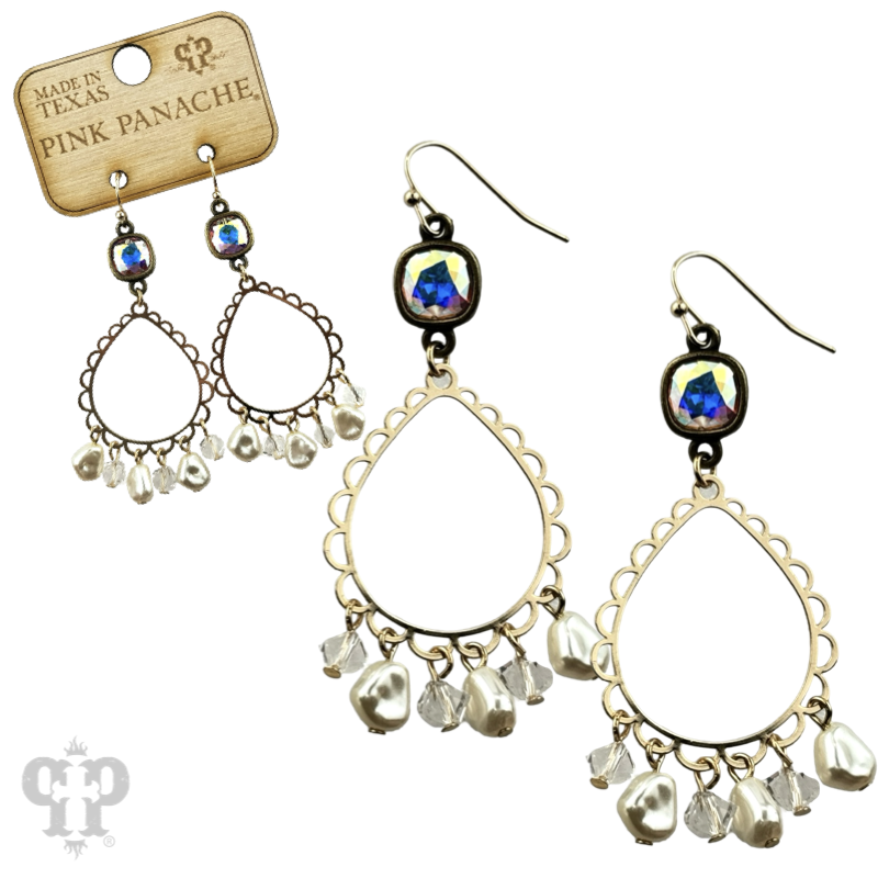 Pearl bead and teardrop earring, Austrian crystal