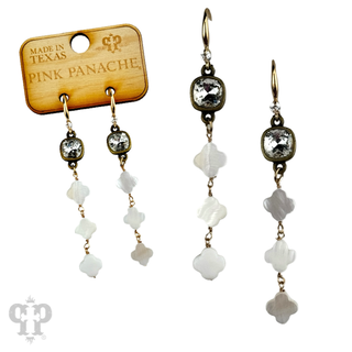 Iridescent pearl clover shape earring, Austrian crystal