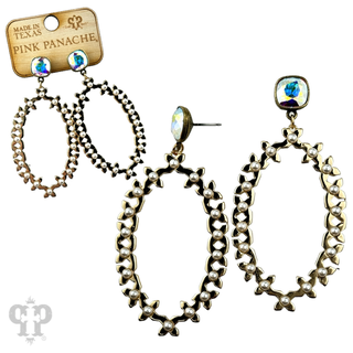 Shiny metal tone large oval earring, Austrian crystal