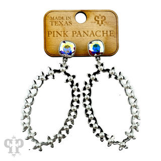 Shiny metal tone large oval earring, Austrian crystal