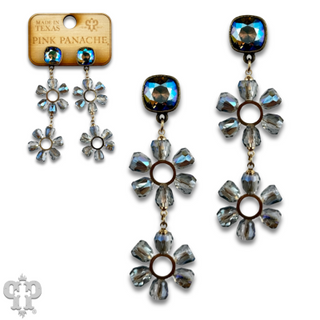 Iridescent bead double circle earring with Austrian crystal