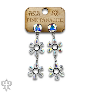 Iridescent bead double circle earring with Austrian crystal