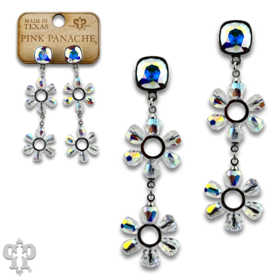 Iridescent bead double circle earring with Austrian crystal
