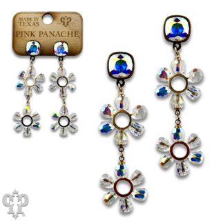 Iridescent bead double circle earring with Austrian crystal