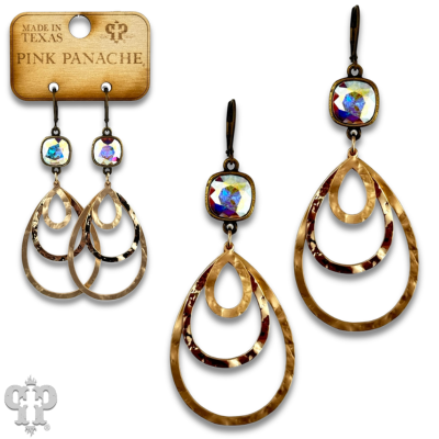 Matte and shiny metal teardrop earring with Austrian crystal
