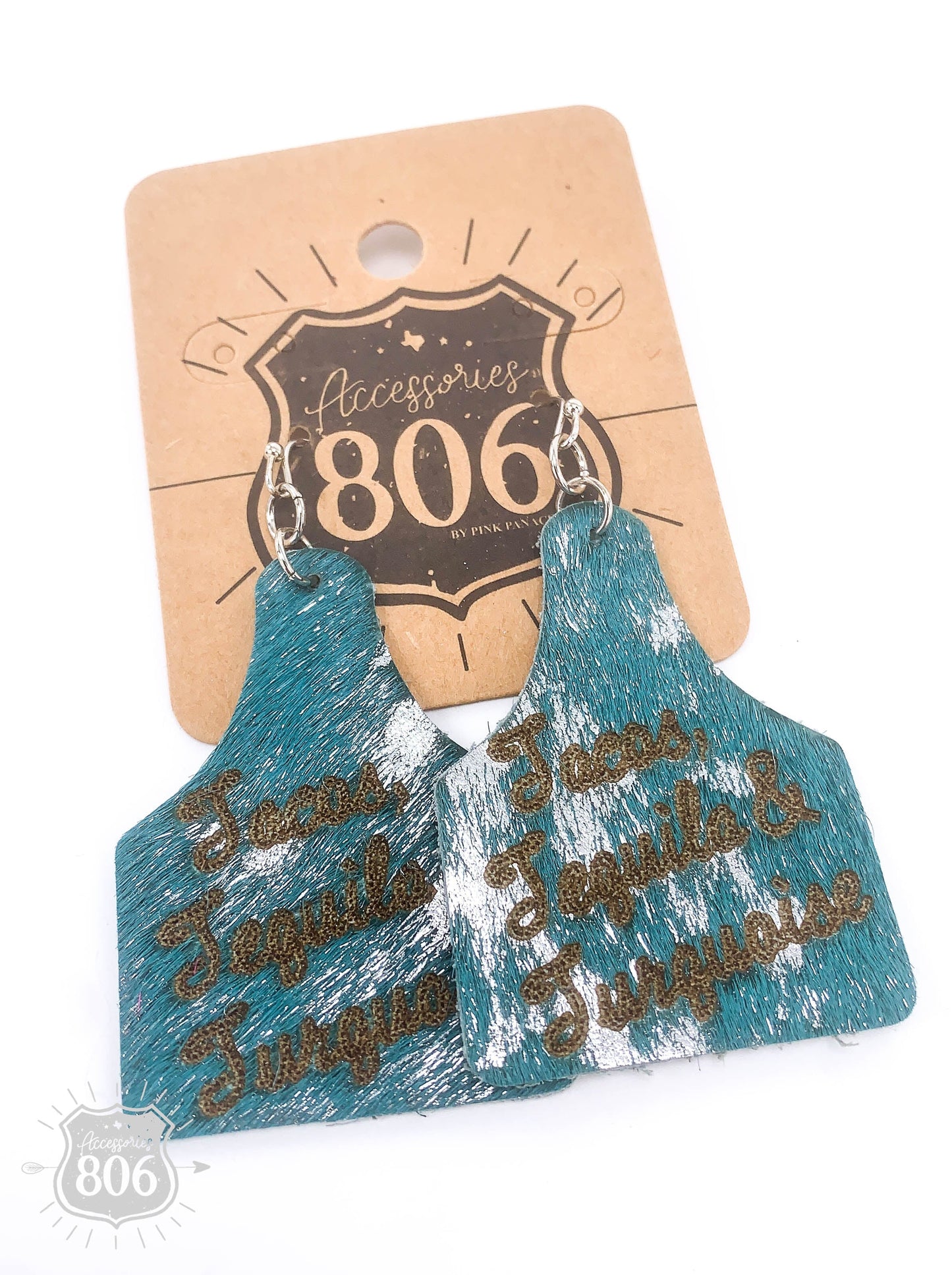 Tacos, Tequila & Turquoise ear tag earring, last call