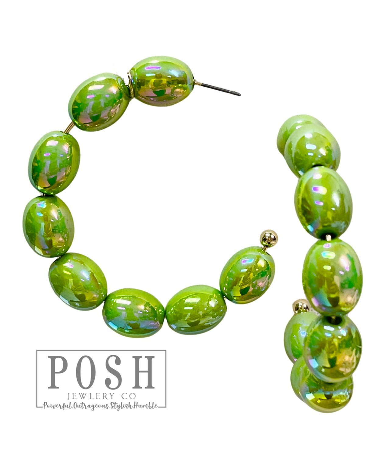 Oval iridescent bead hoop earring, last call