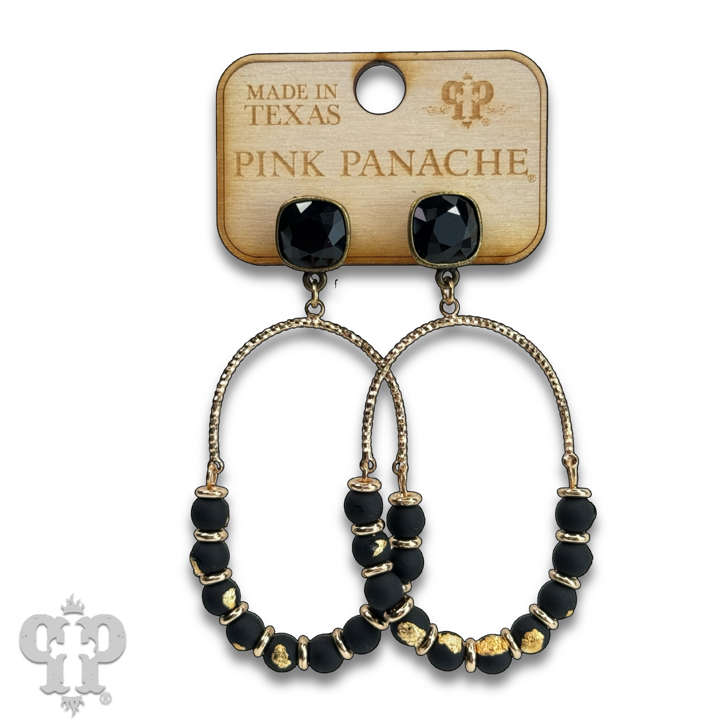 Oval gold flecked bead earring with Austrian crystal