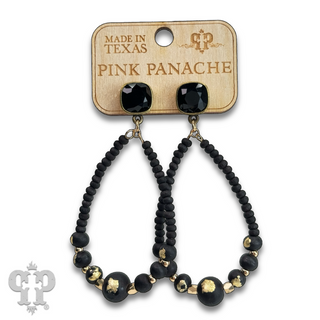 Graduated wood bead teardrop earring with Austrian crystal