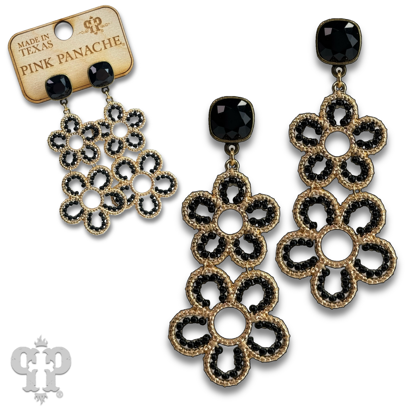 Double flower charm earring, Austrian crystal