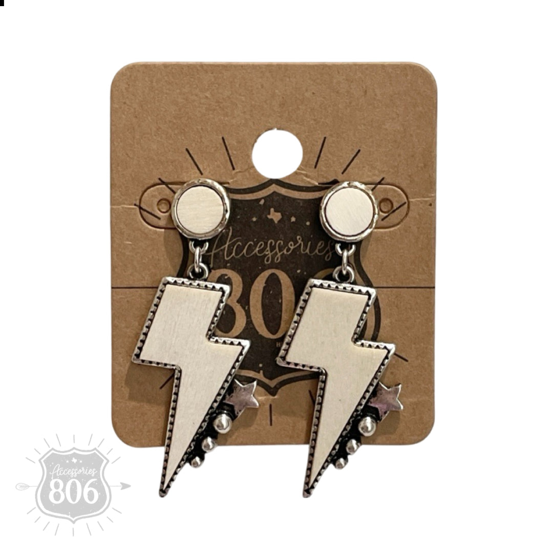 Wood lightning bolt earring