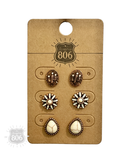 Western concho theme post earring set