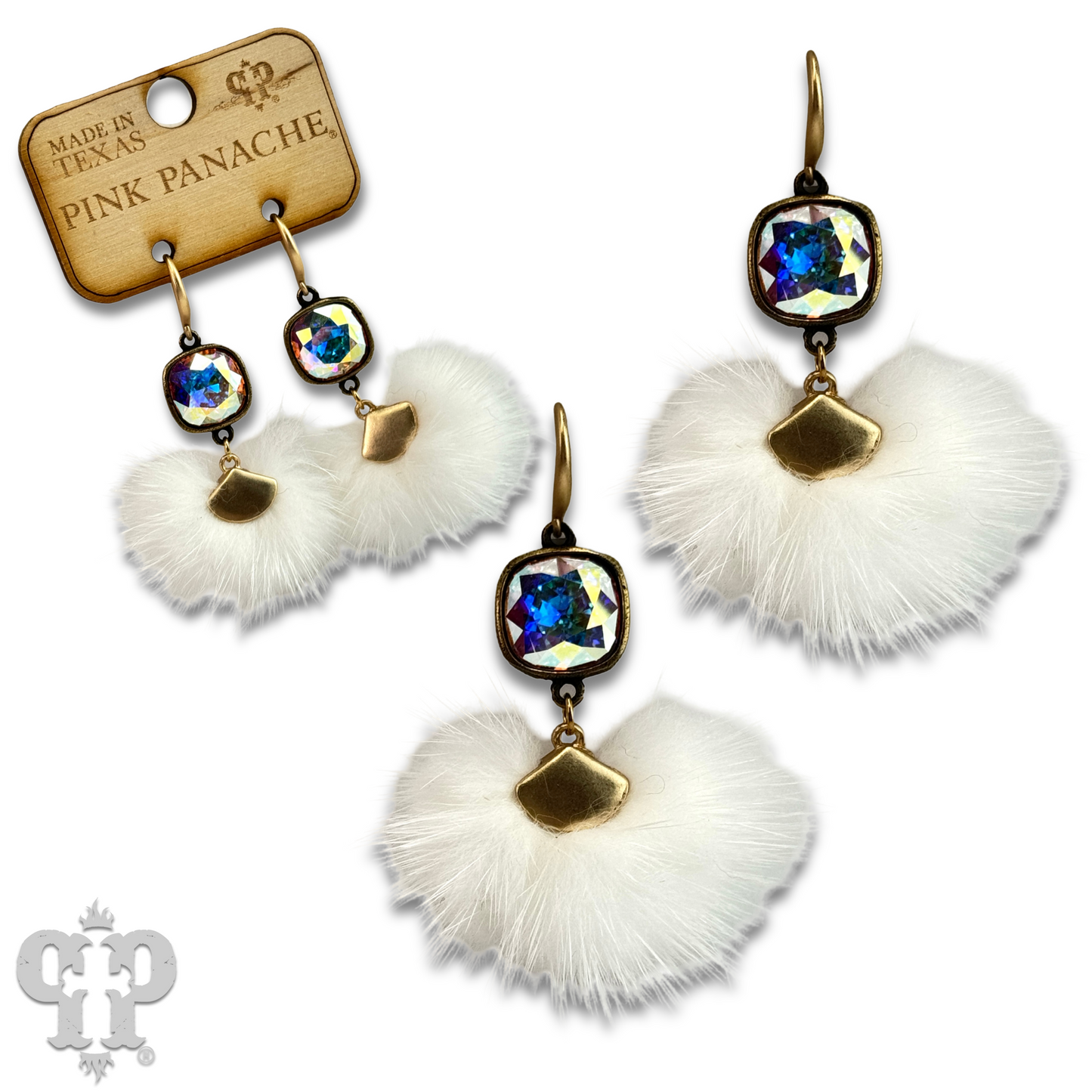Fuzzy pom-pom earring with Austrian crystal