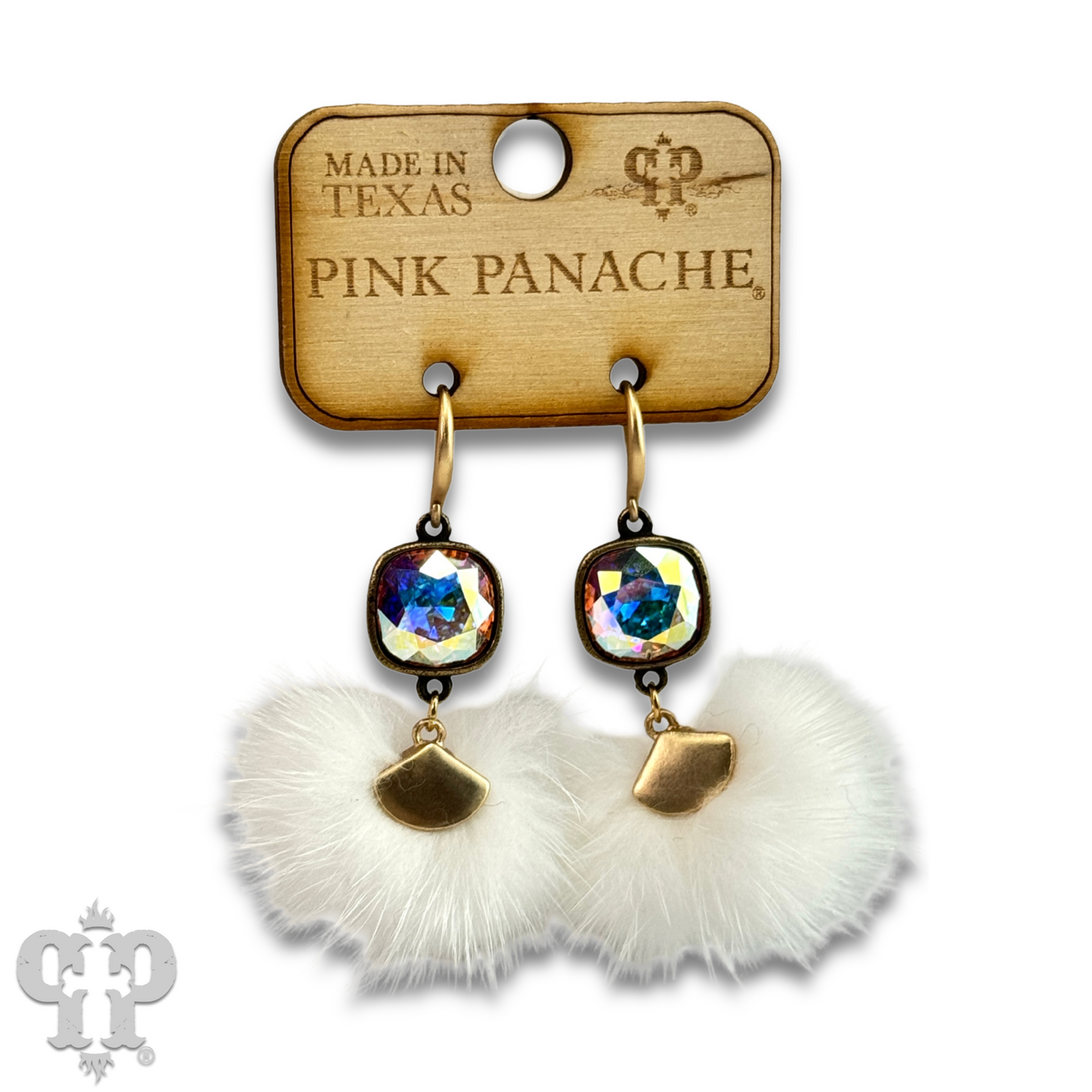 Fuzzy pom-pom earring with Austrian crystal