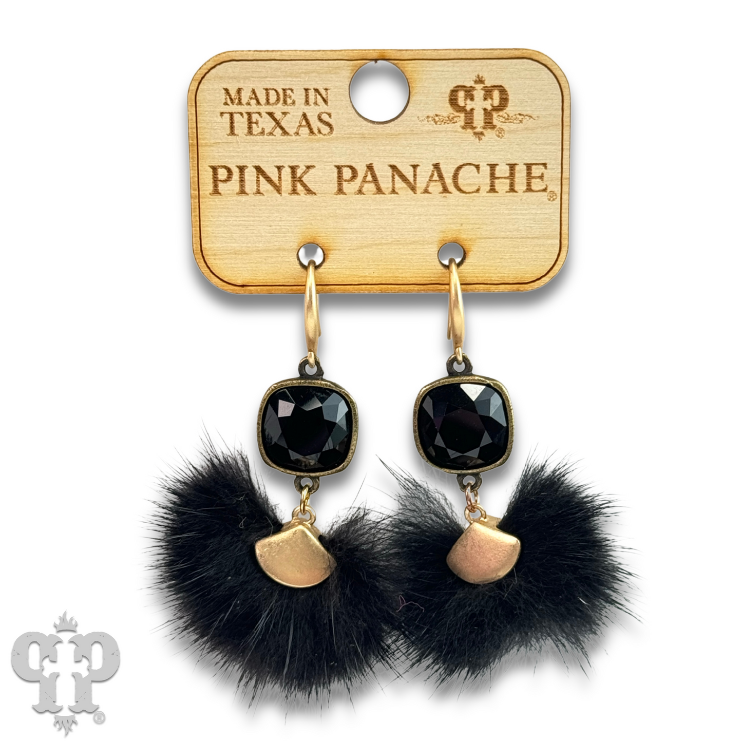 Fuzzy pom-pom earring with Austrian crystal