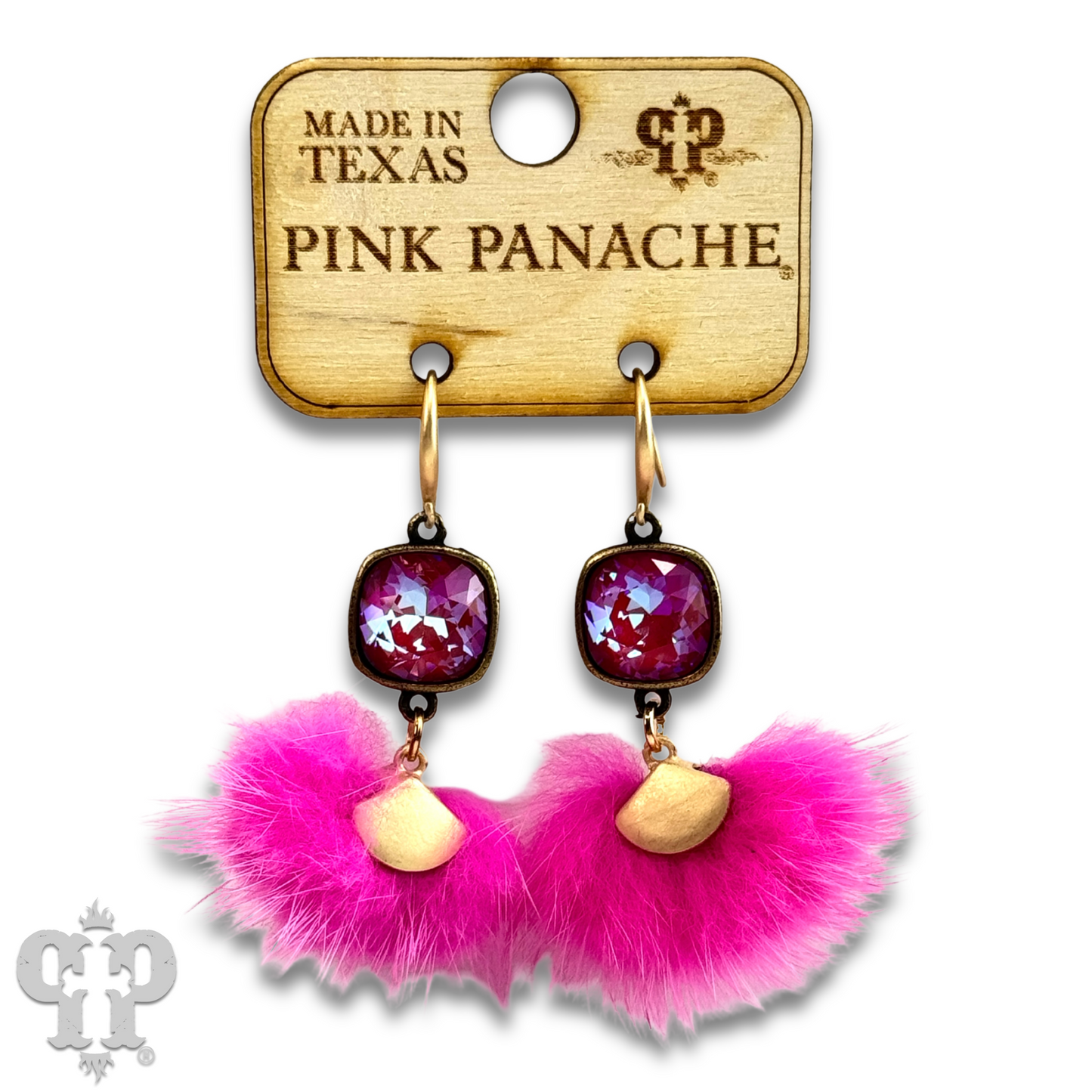 Fuzzy pom-pom earring with Austrian crystal