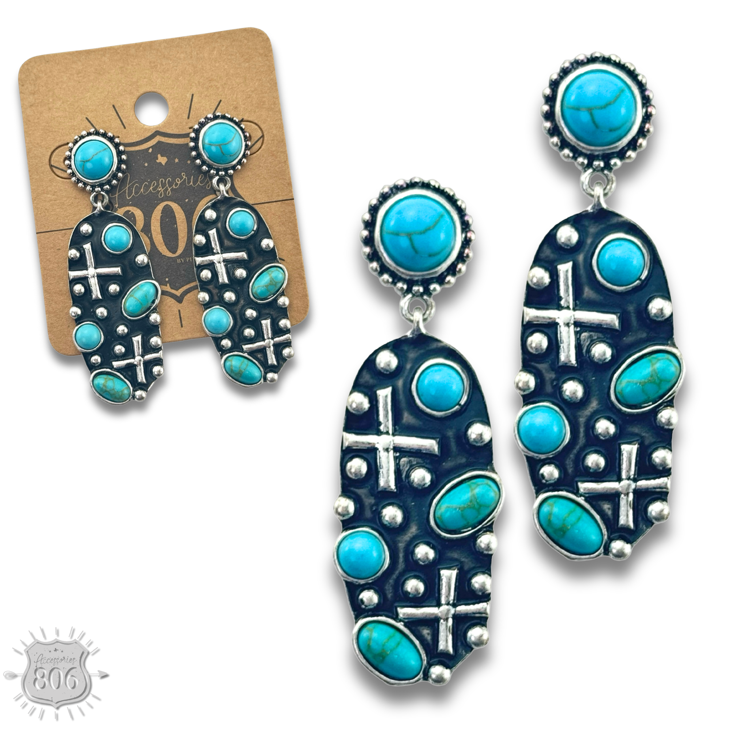Aged look oval earring