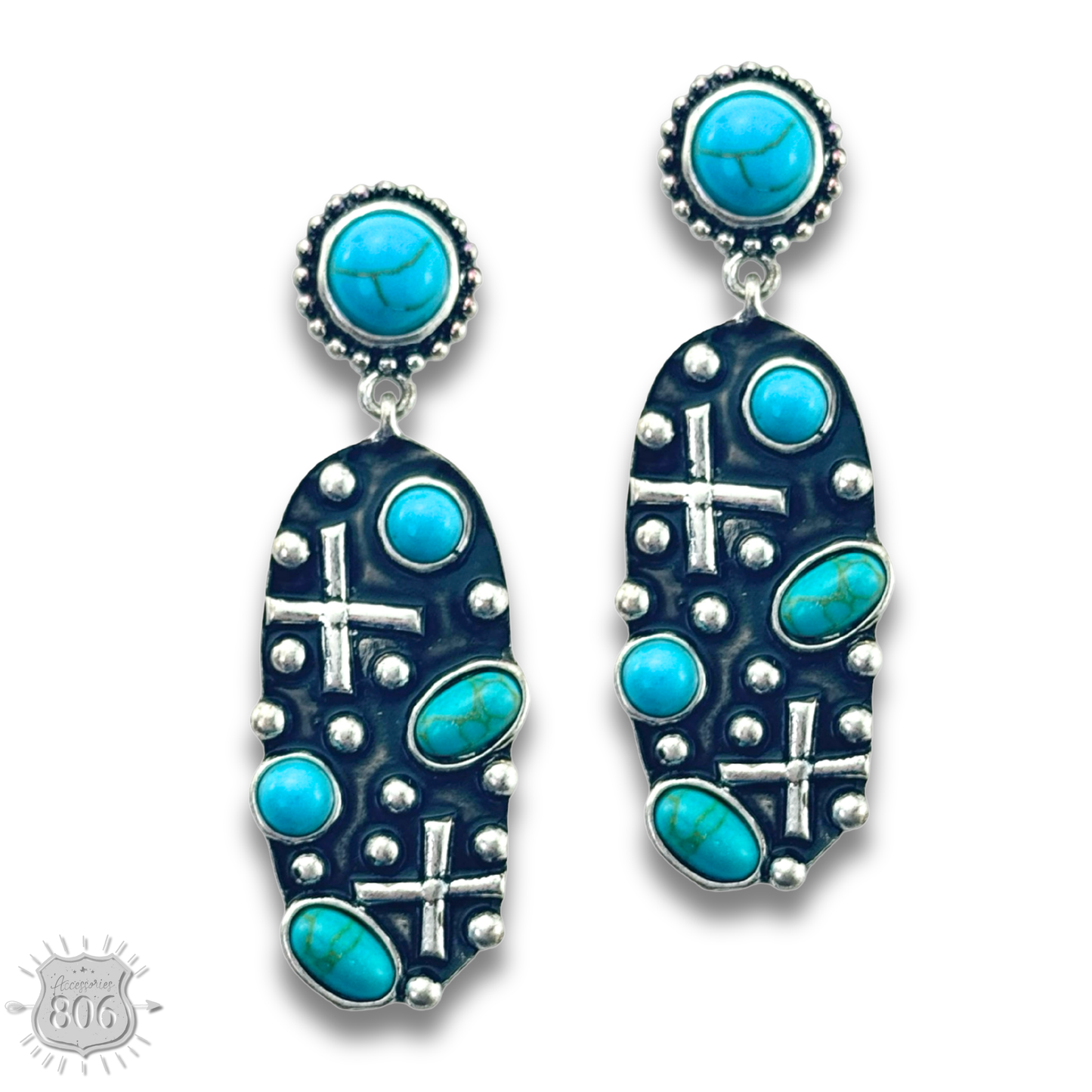Aged look oval earring
