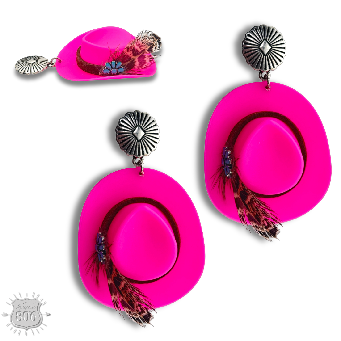 Acrylic cowboy hat earring