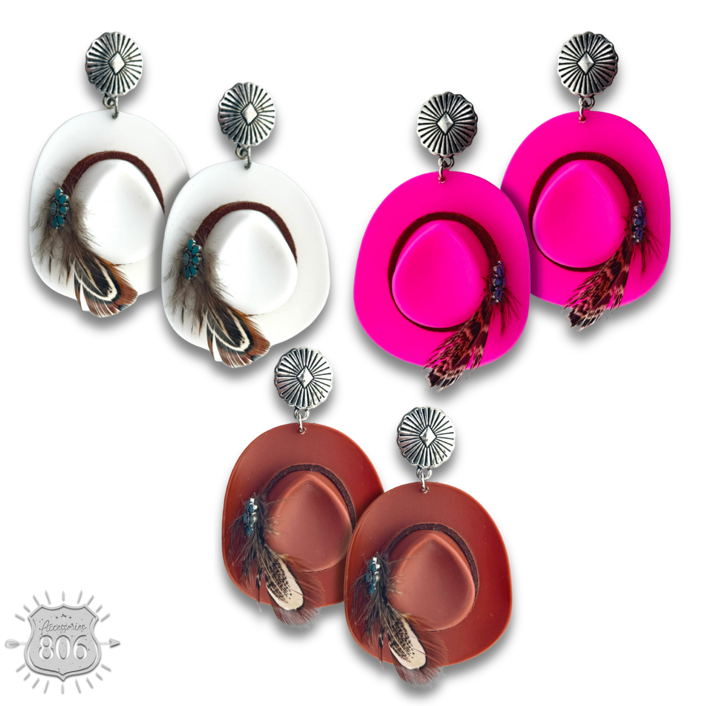 Acrylic cowboy hat earring