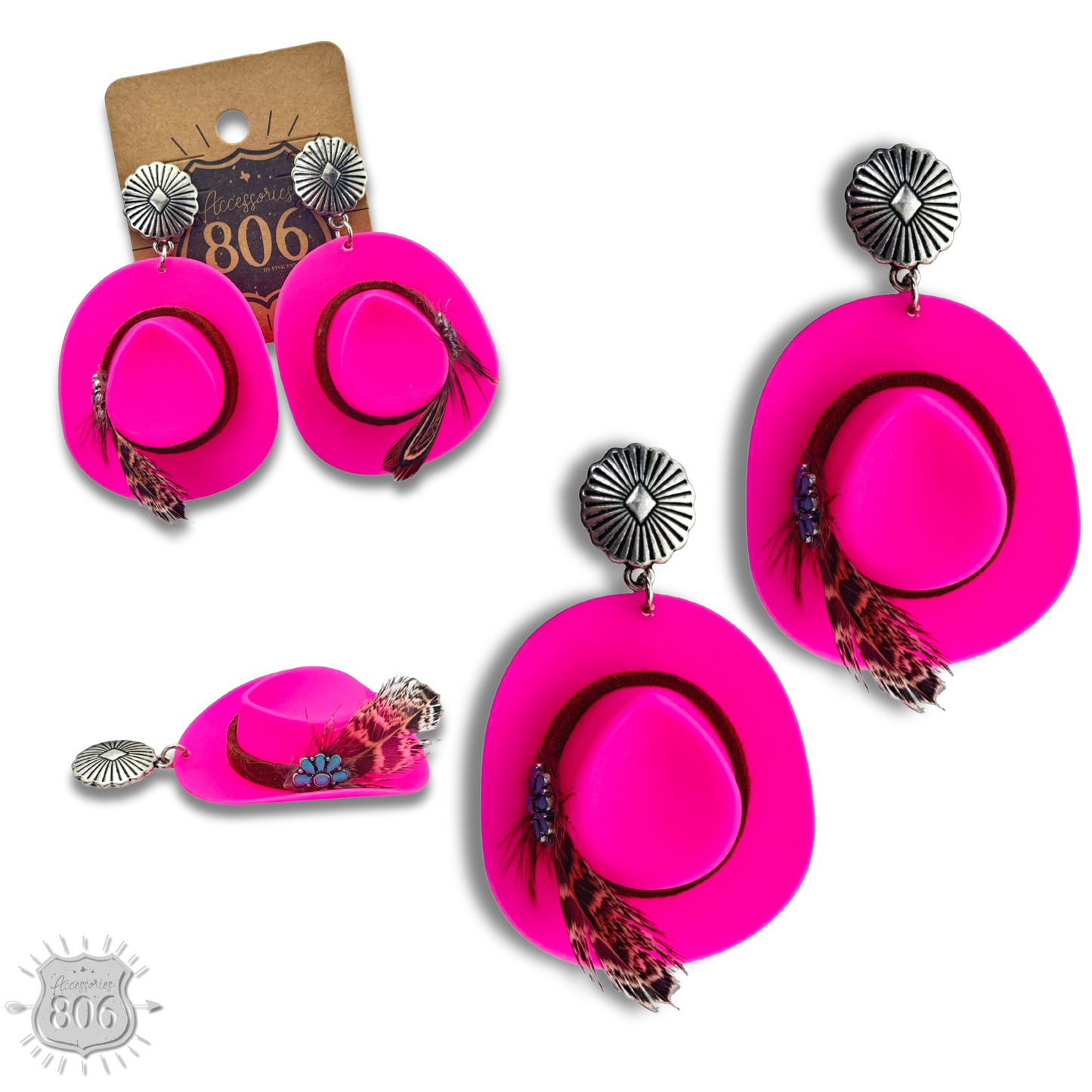 Acrylic cowboy hat earring