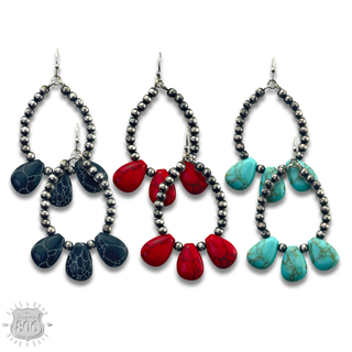 Burnished bead and stone teardrop earring