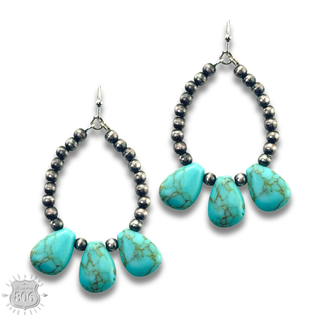 Burnished bead and stone teardrop earring