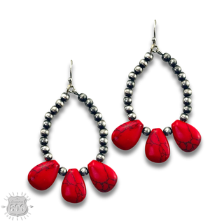 Burnished bead and stone teardrop earring