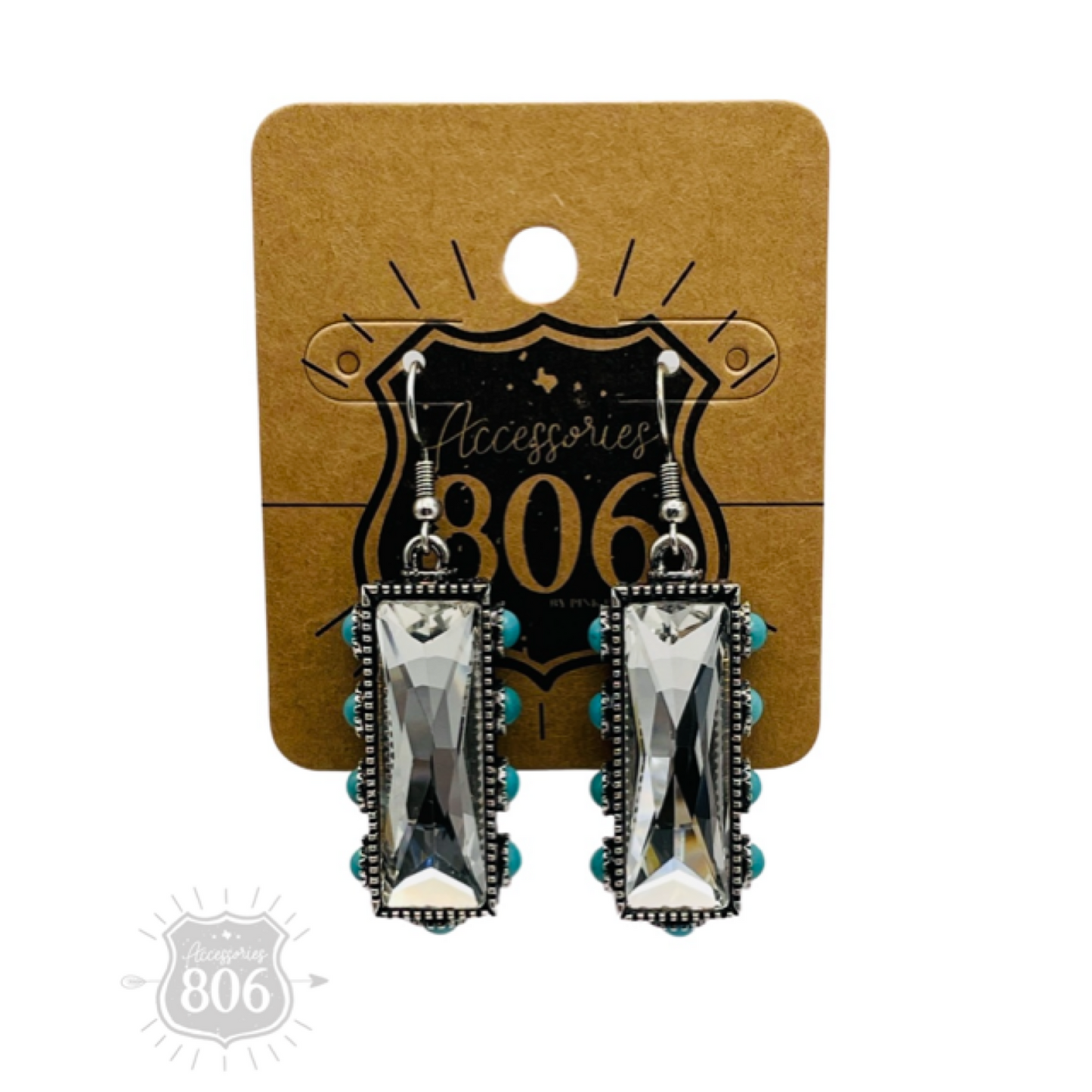 Rhinestone rectangle, bead studded earring