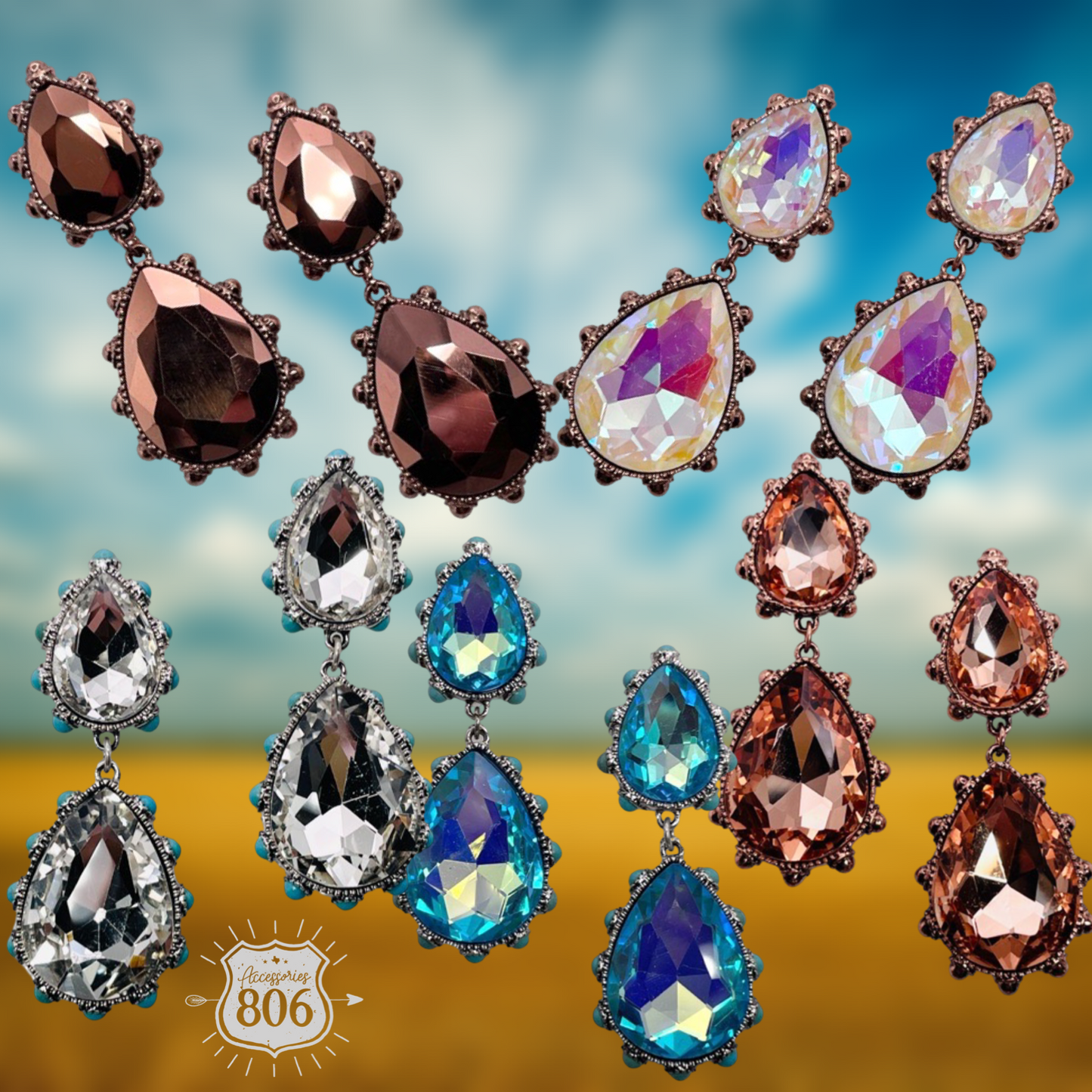 Western rhinestone teardrop earring