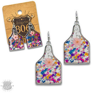 Pressed flower ear tag earring