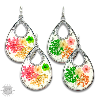 Pressed flower teardrop earring