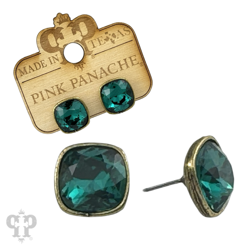 Austrian square crystal post earring, 12mm