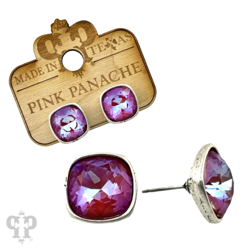 Austrian square crystal post earring, 12mm