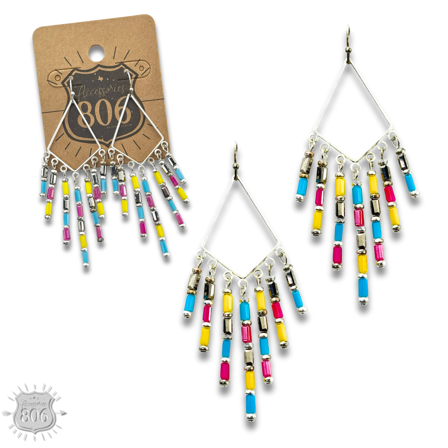 Bead fringe diamond teardrop earring