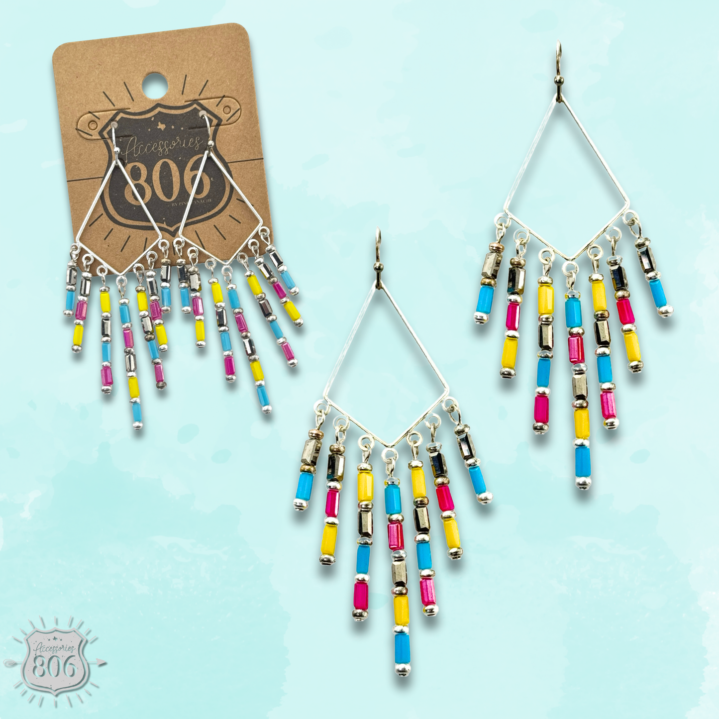 Bead fringe diamond teardrop earring