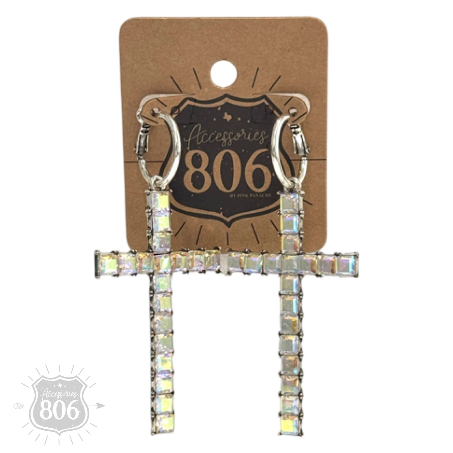 Rhinestone cross hoop earring