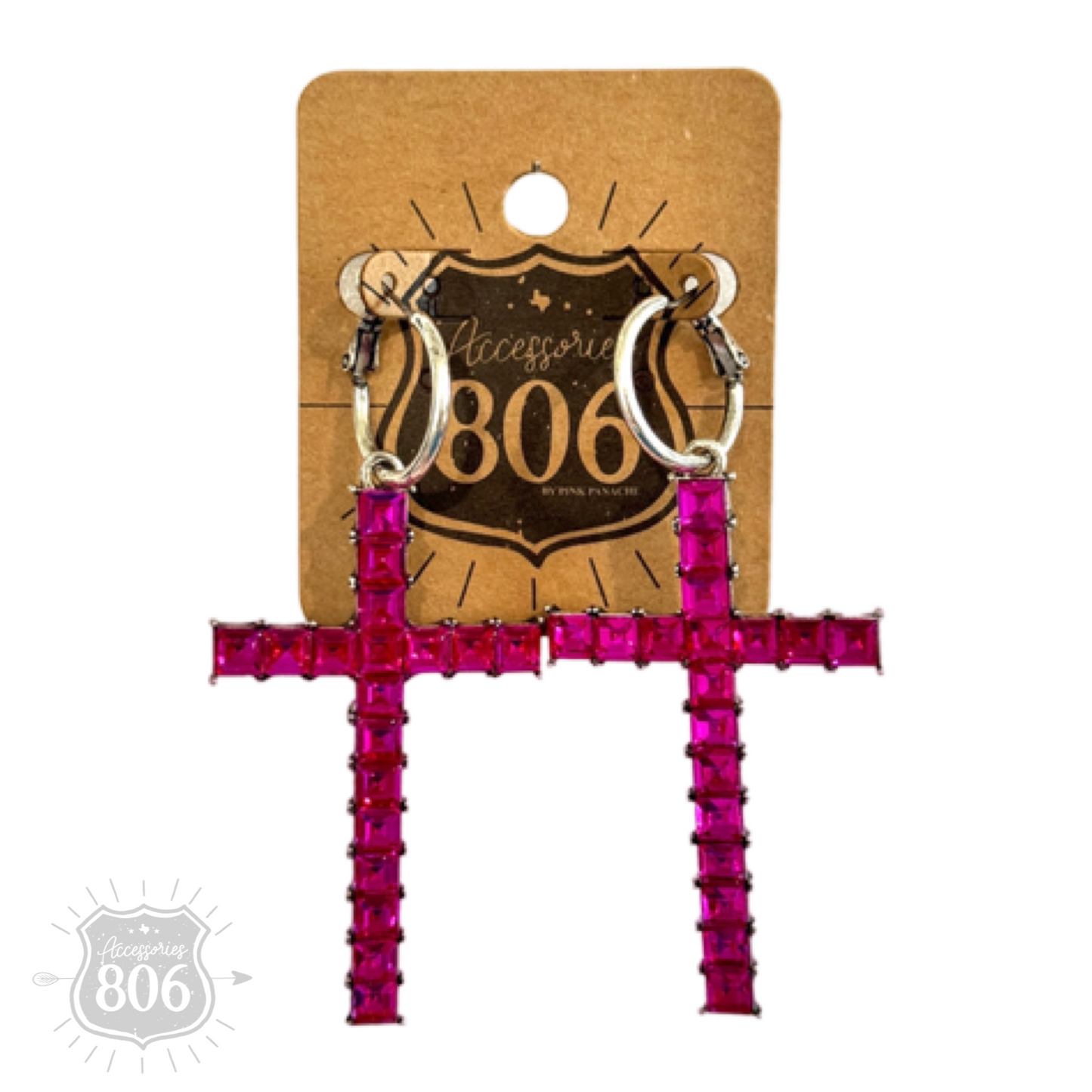 Rhinestone cross hoop earring
