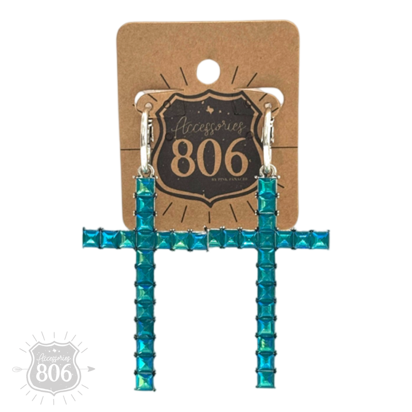 Rhinestone cross hoop earring