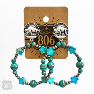 Turquoise tone bead, buffalo nickel earring