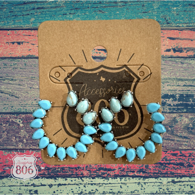 Turquoise side facing hoop earring