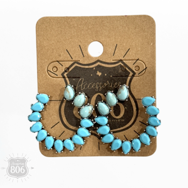 Turquoise side facing hoop earring