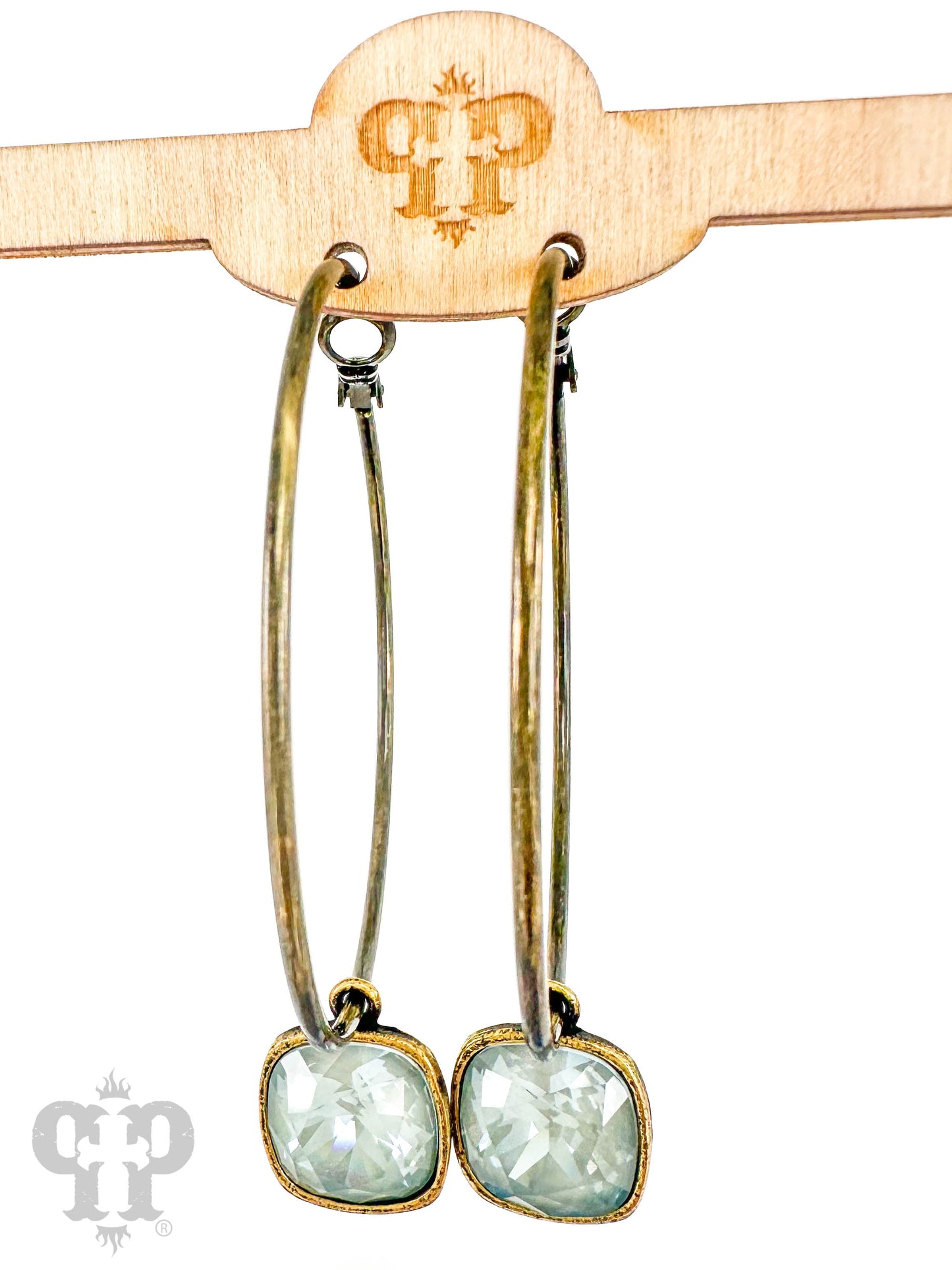 Austrian square crystal hoop earring, 12mm